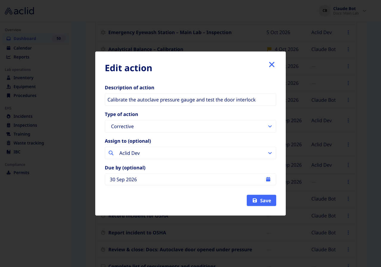 Edit action dialog