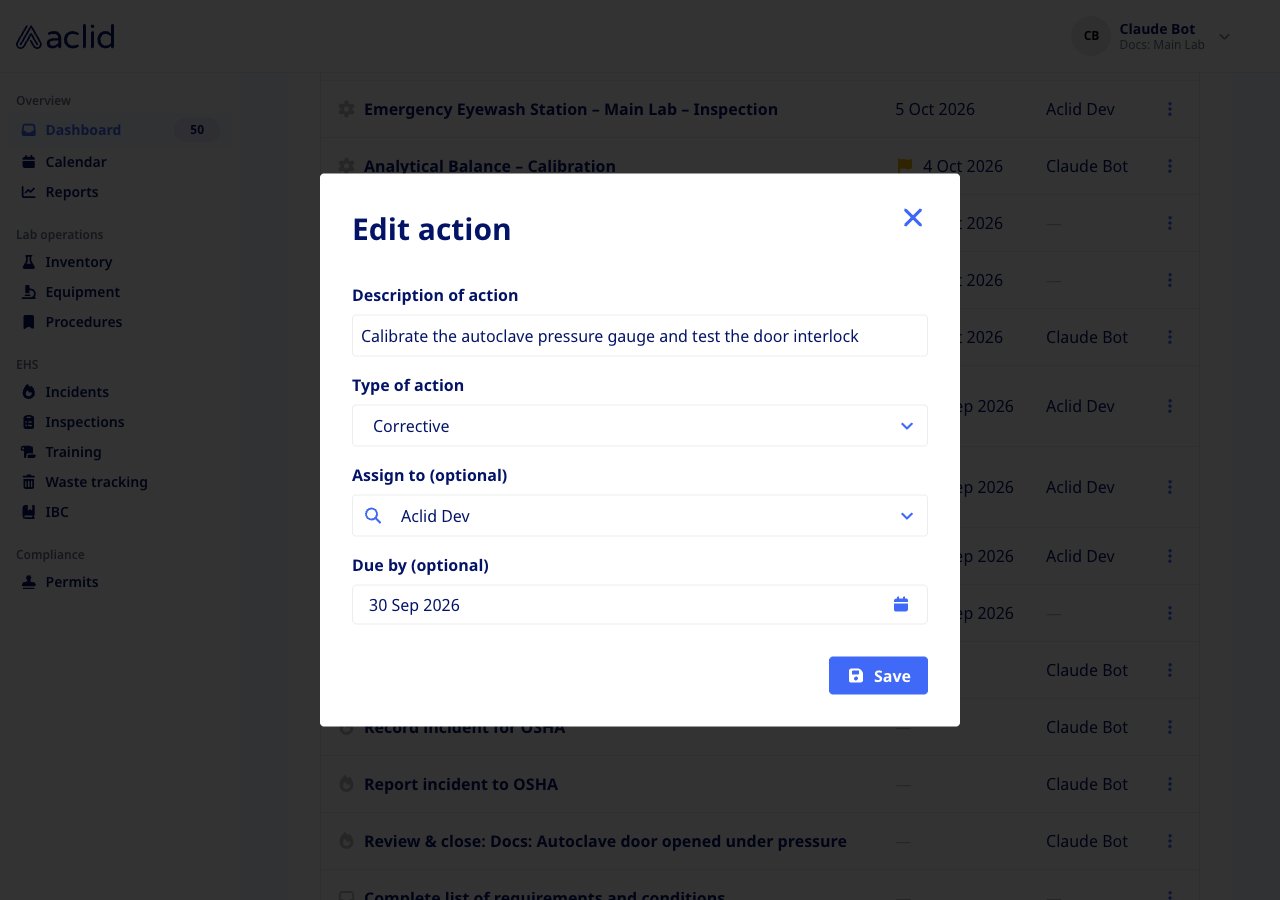 Edit action dialog