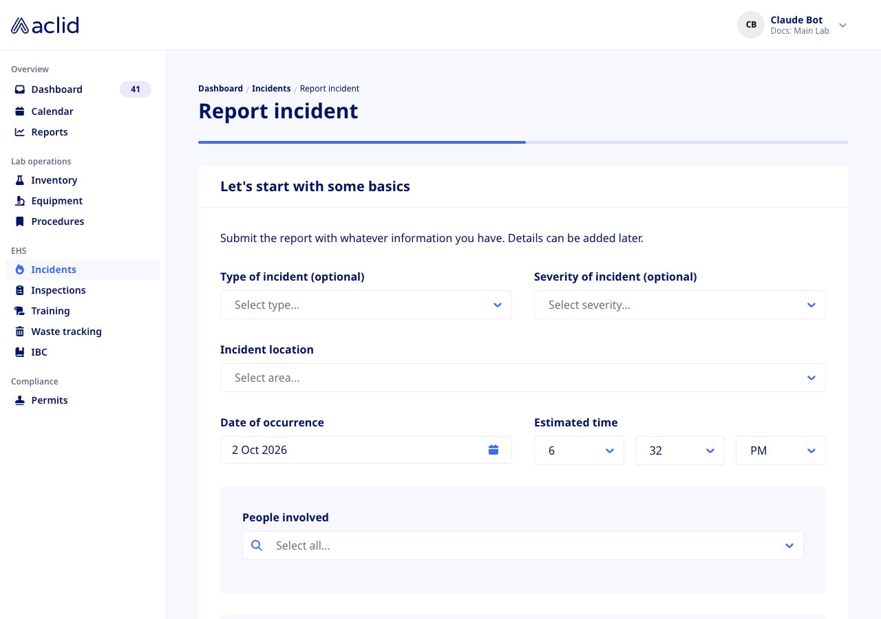 Report incident form, step 1
