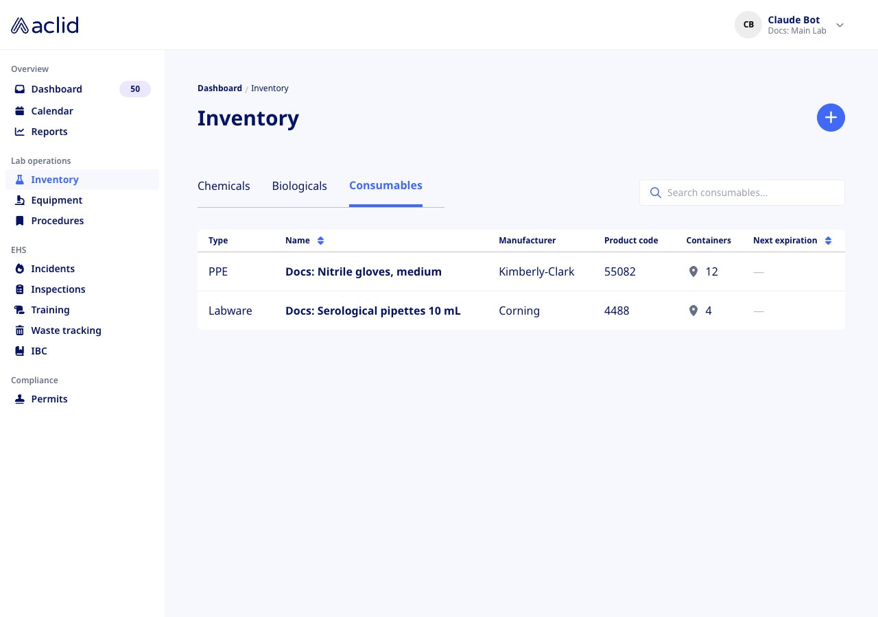 Consumables tab with two consumables