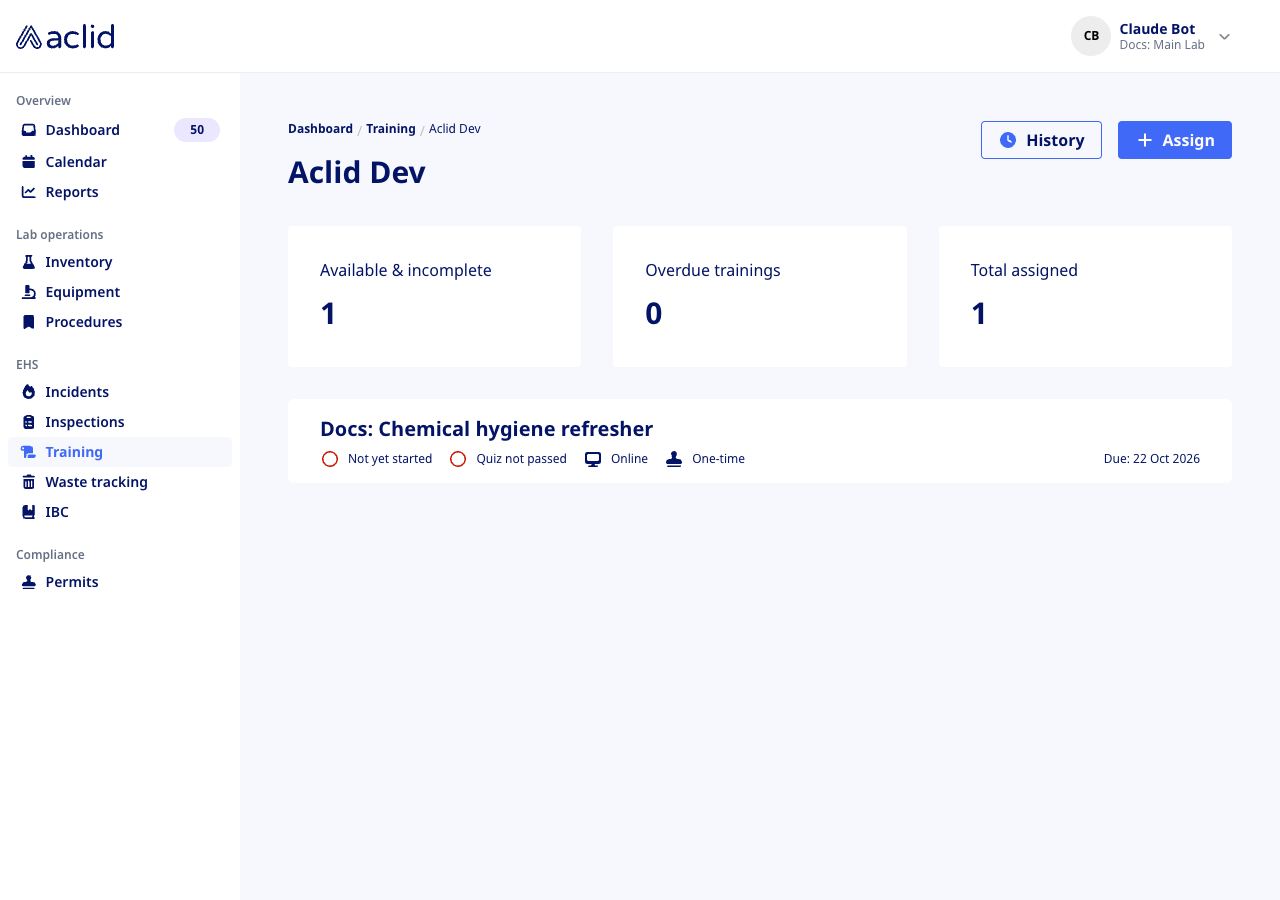 Team member page with three counters and a training card