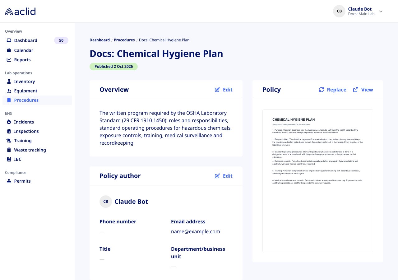 Policy page with Overview, Policy author and the PDF preview