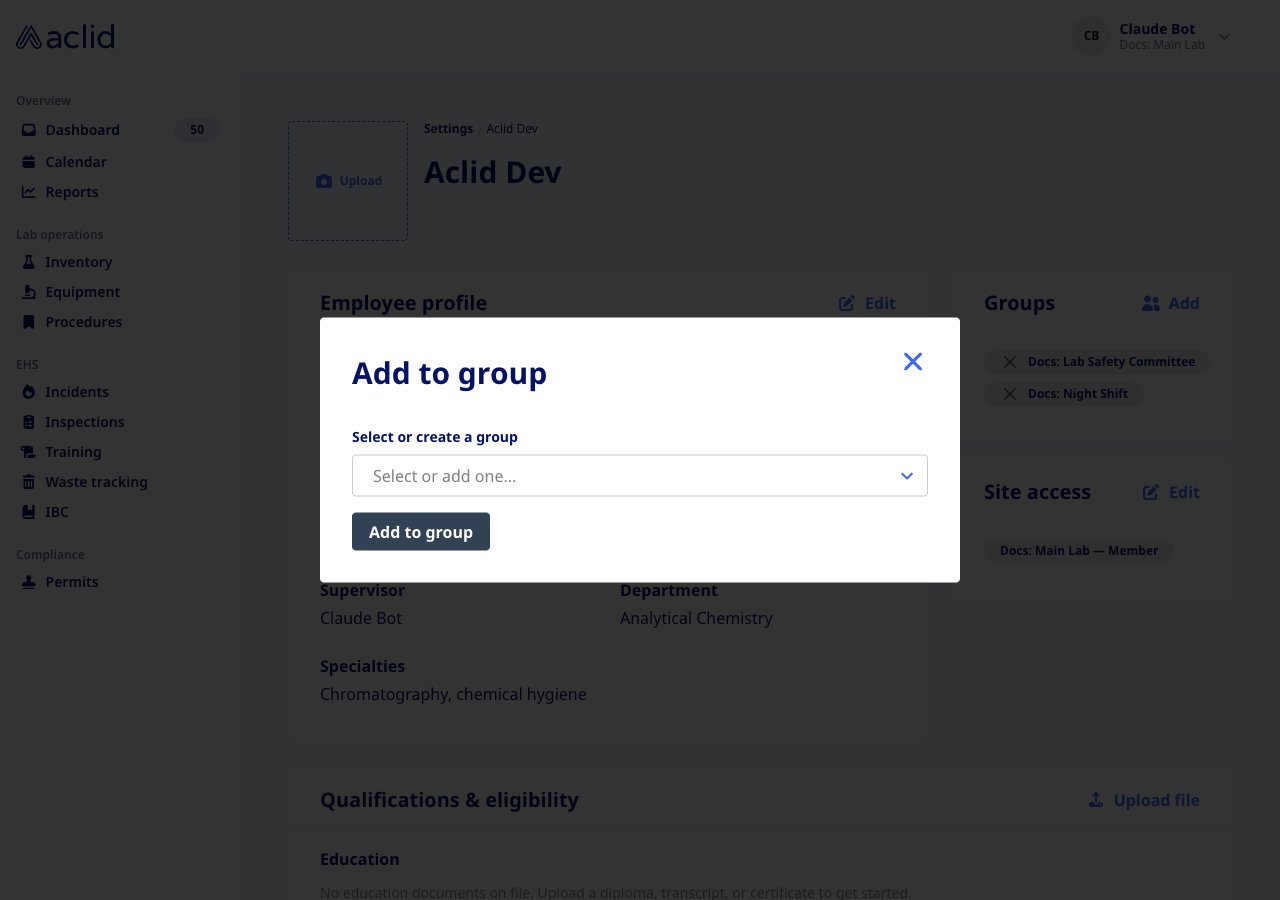 Add to group dialog with the Select or create a group field