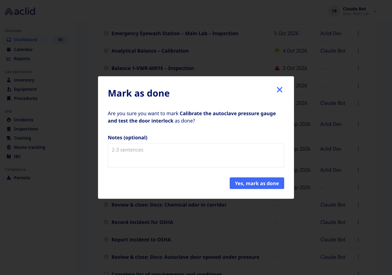 Mark as done dialog
