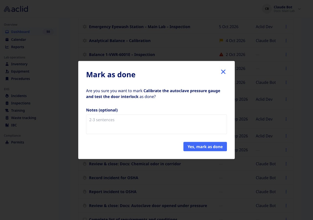 Mark as done dialog