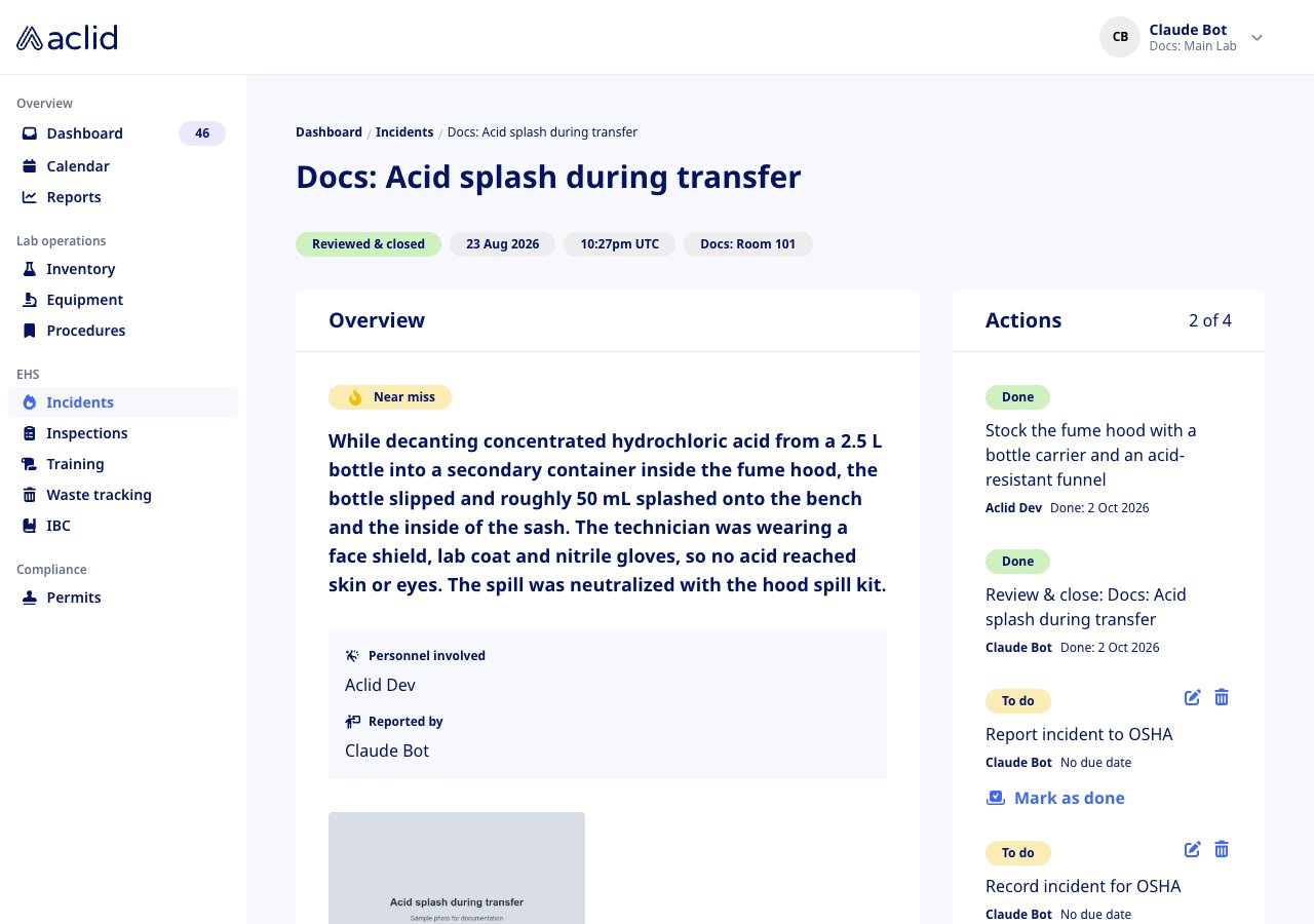 Closed incident detail page
