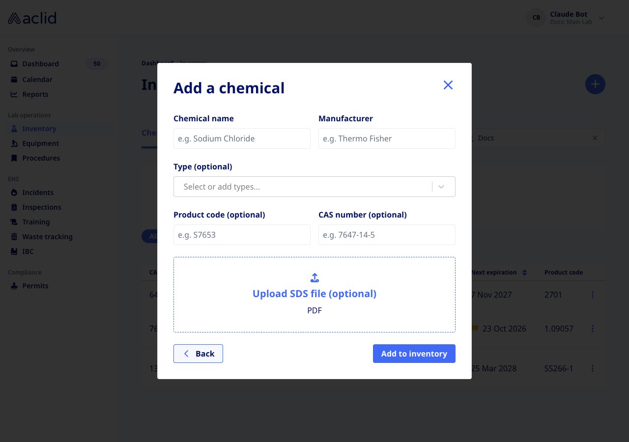 Add a chemical dialog with the manual entry form