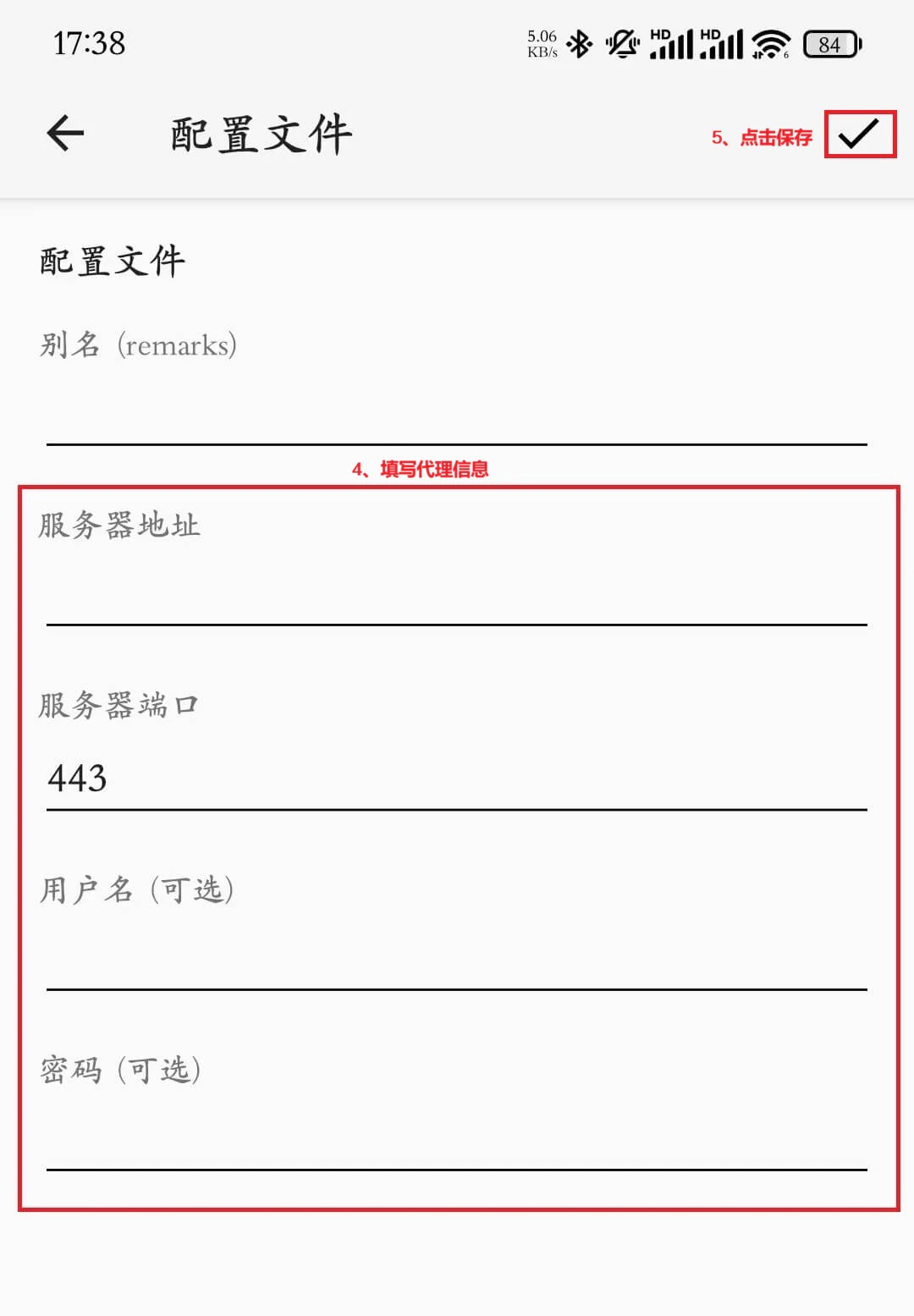 v2rayNG 配置保存界面