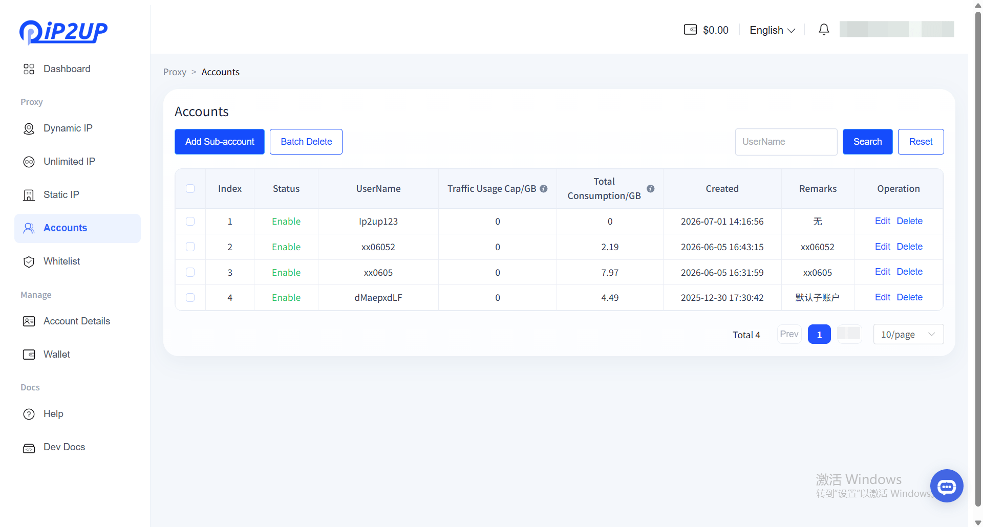 Sub-Account Creation Form
