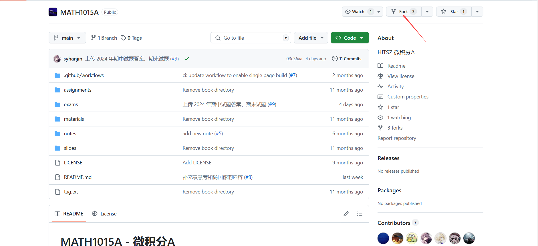 手动 Fork 仓库的入口
