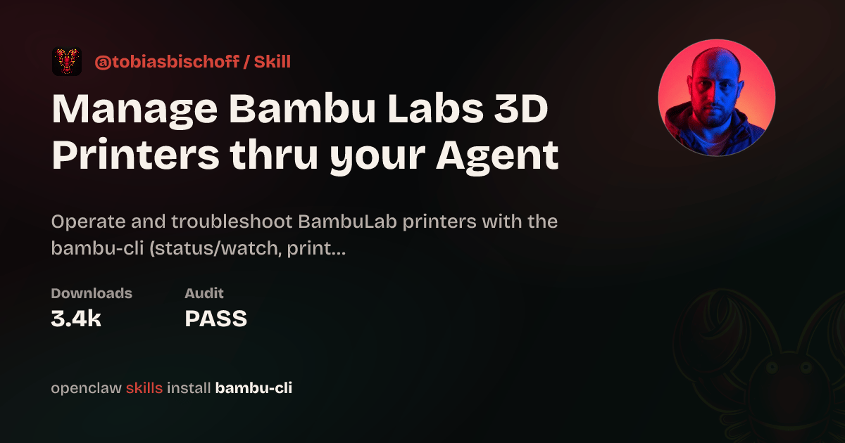 Bambu CLI skill on ClawHub