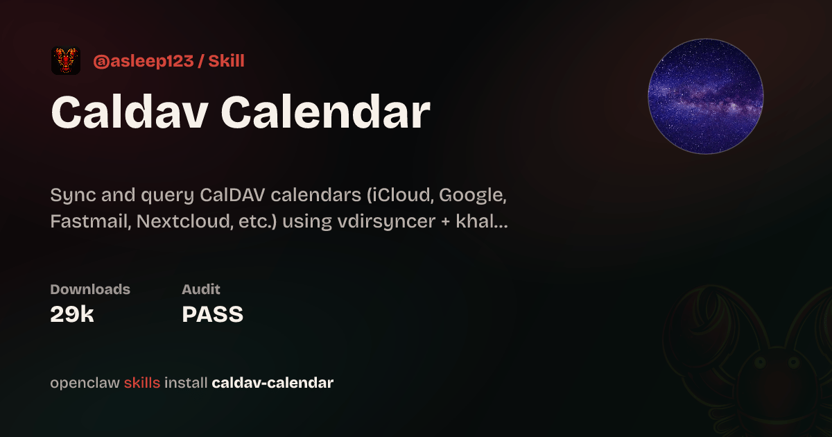 CalDAV calendar skill on ClawHub