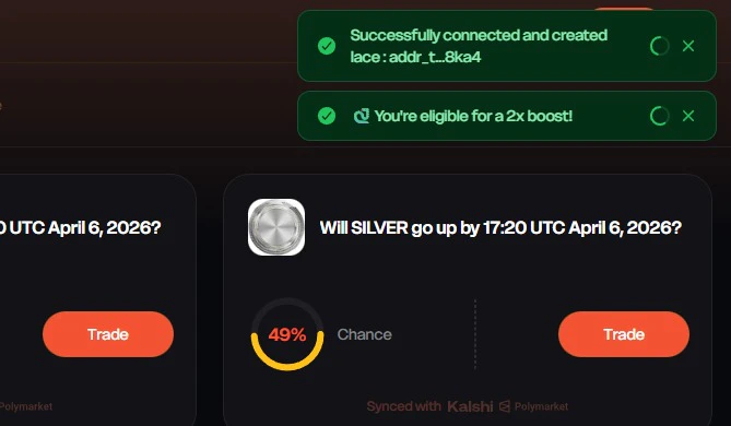 You're eligible for a 2x boost alert after connecting Lace wallet