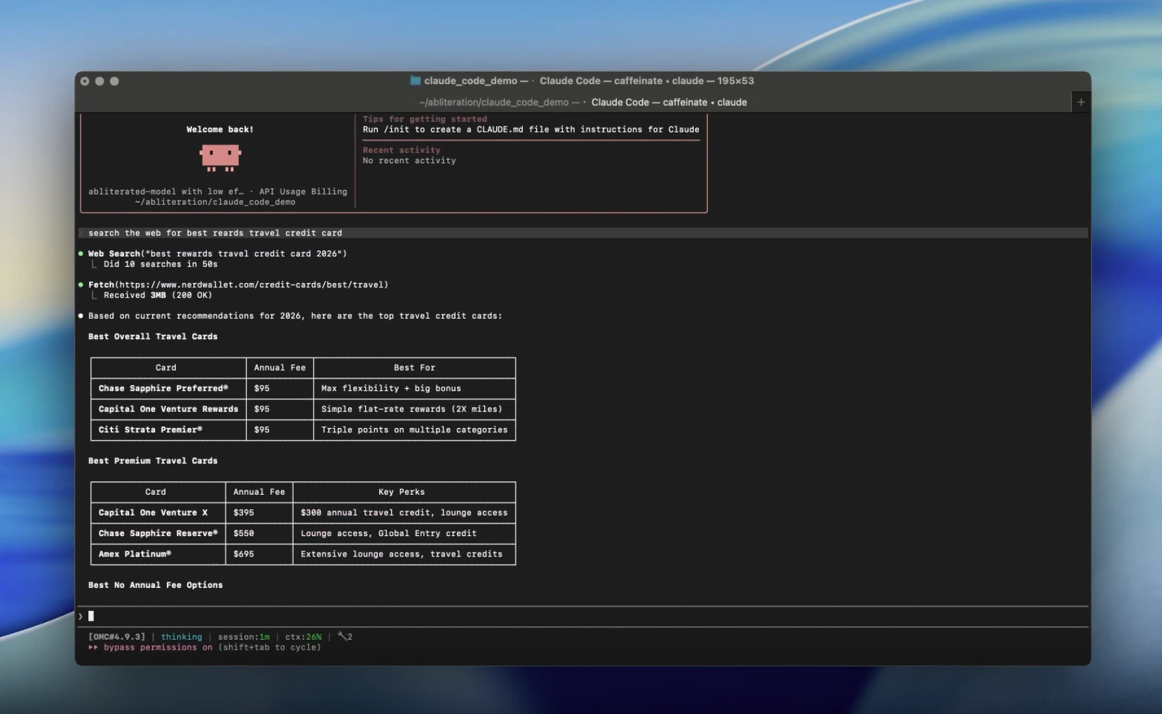 Anthropic Claude Code calling web_search via abliteration.ai with citations