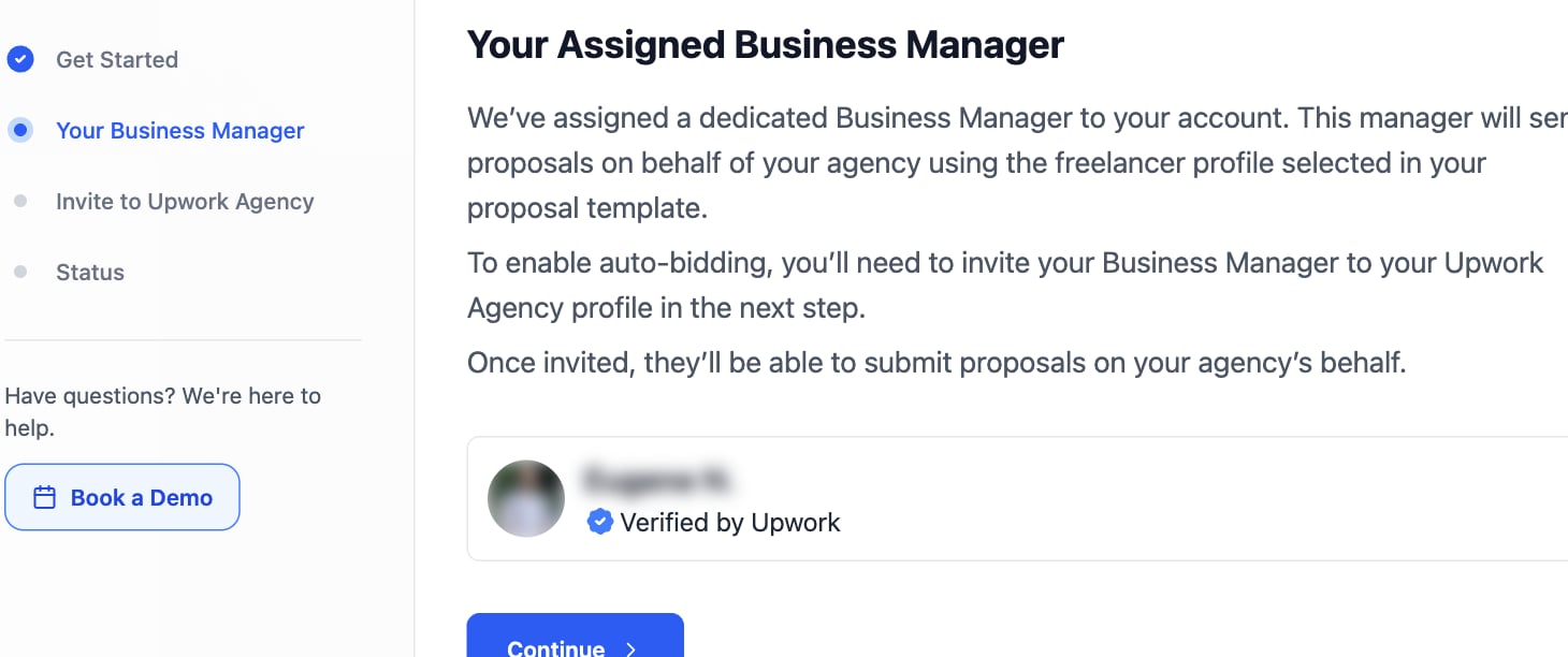 Your Assigned Business Manager step with the manager card