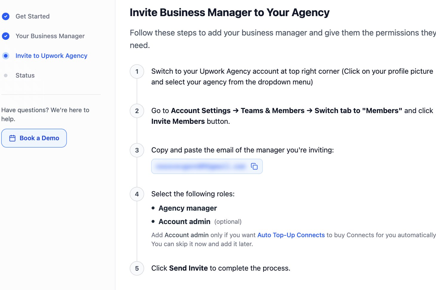 Invite Business Manager to Your Agency step with the five numbered instructions
