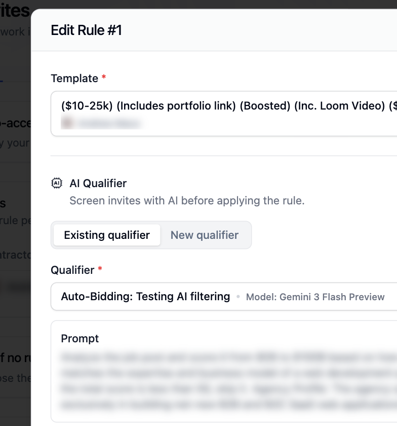 Add rule dialog with template and AI qualifier fields