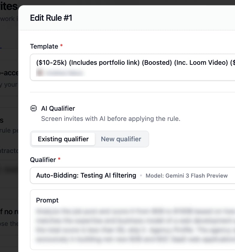 Add rule dialog with template and AI qualifier fields