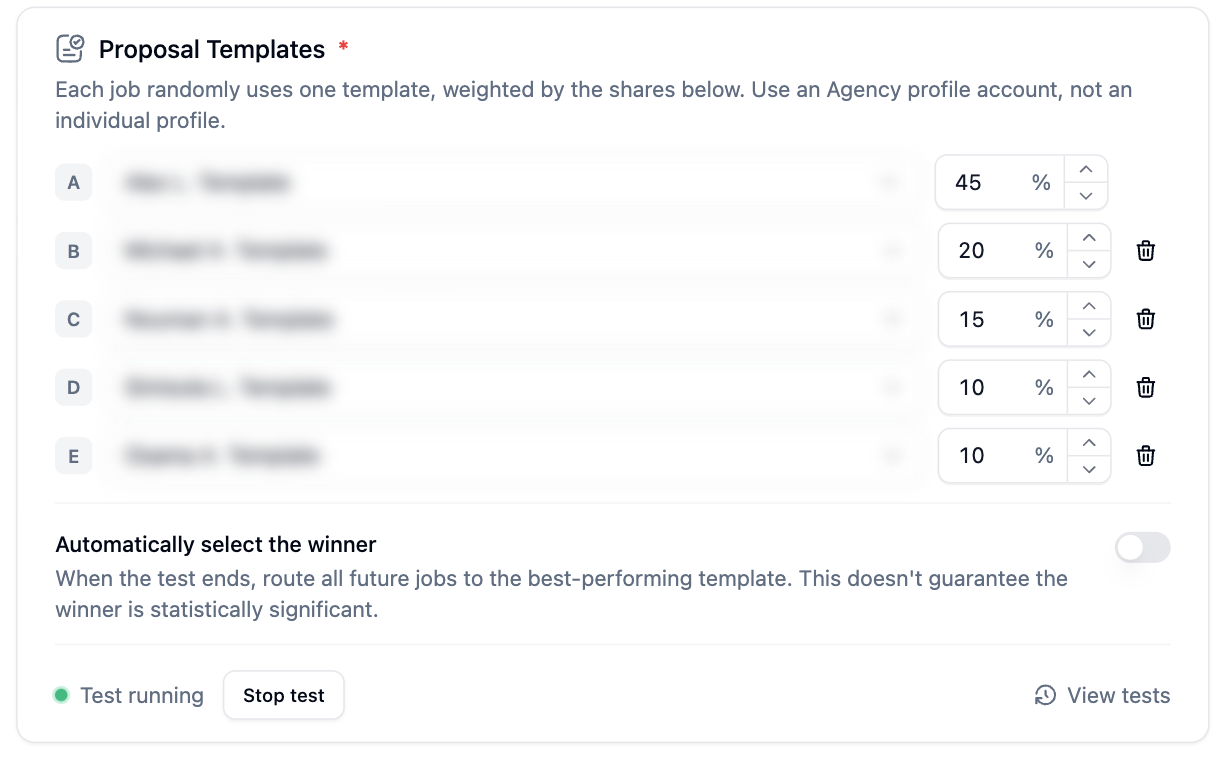 Two weighted template rows with the winner settings