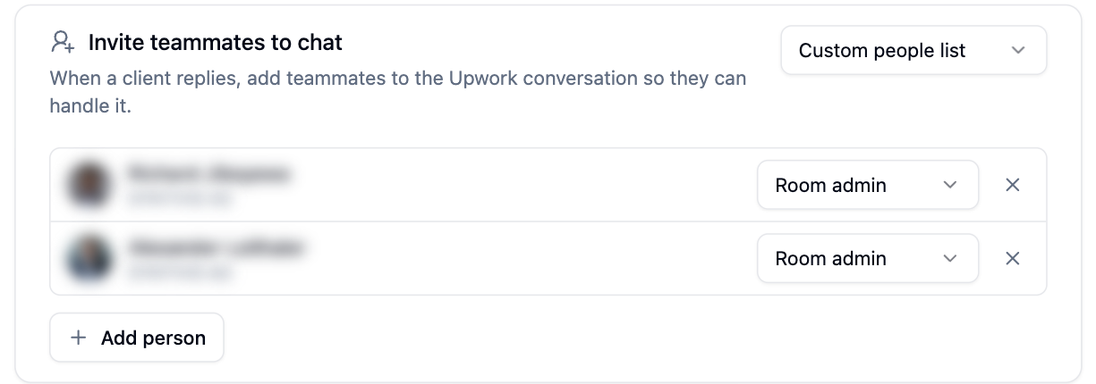 Invite teammates to chat card with two people and their roles
