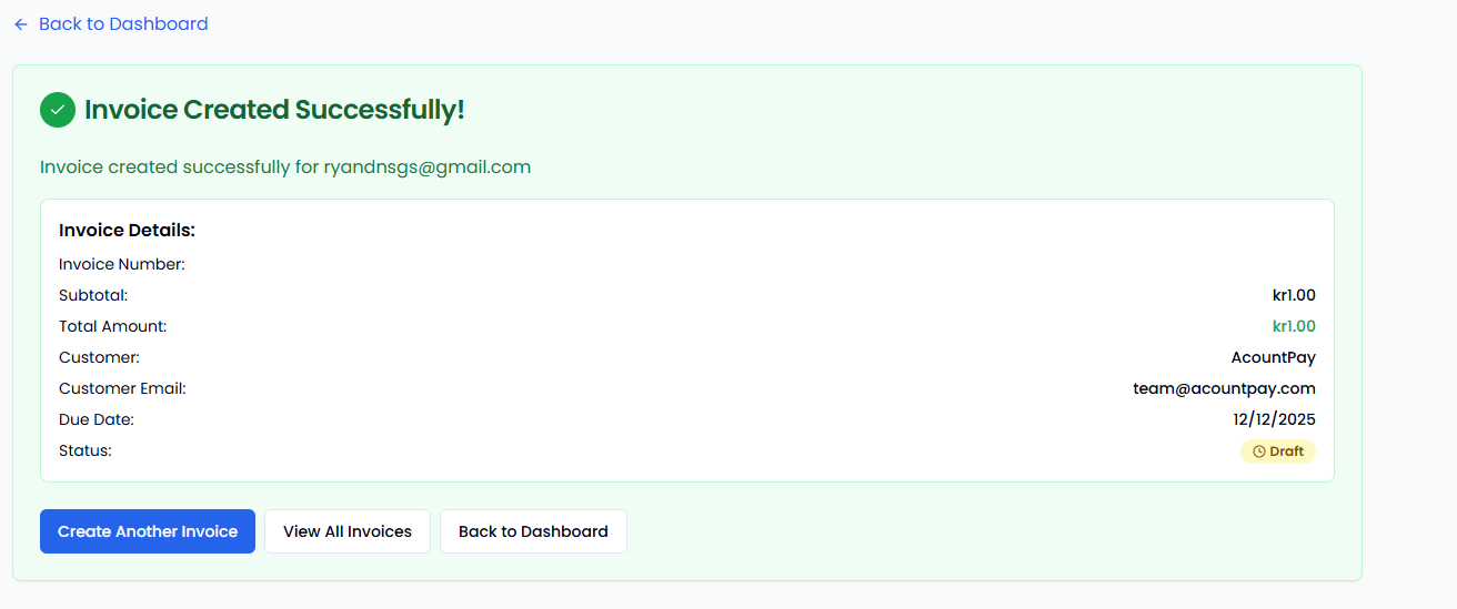 Invoice Created Successfully