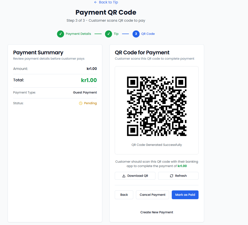 POS Terminal Payment Page with QR Code