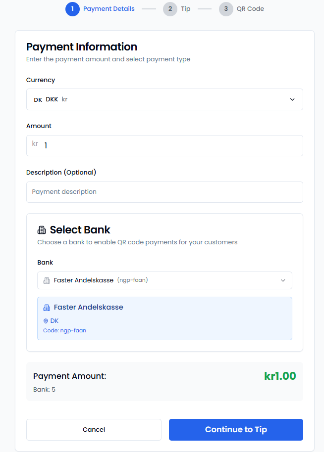 POS Terminal Bank Selection Page
