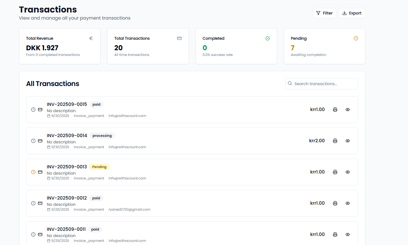 Transaction History View