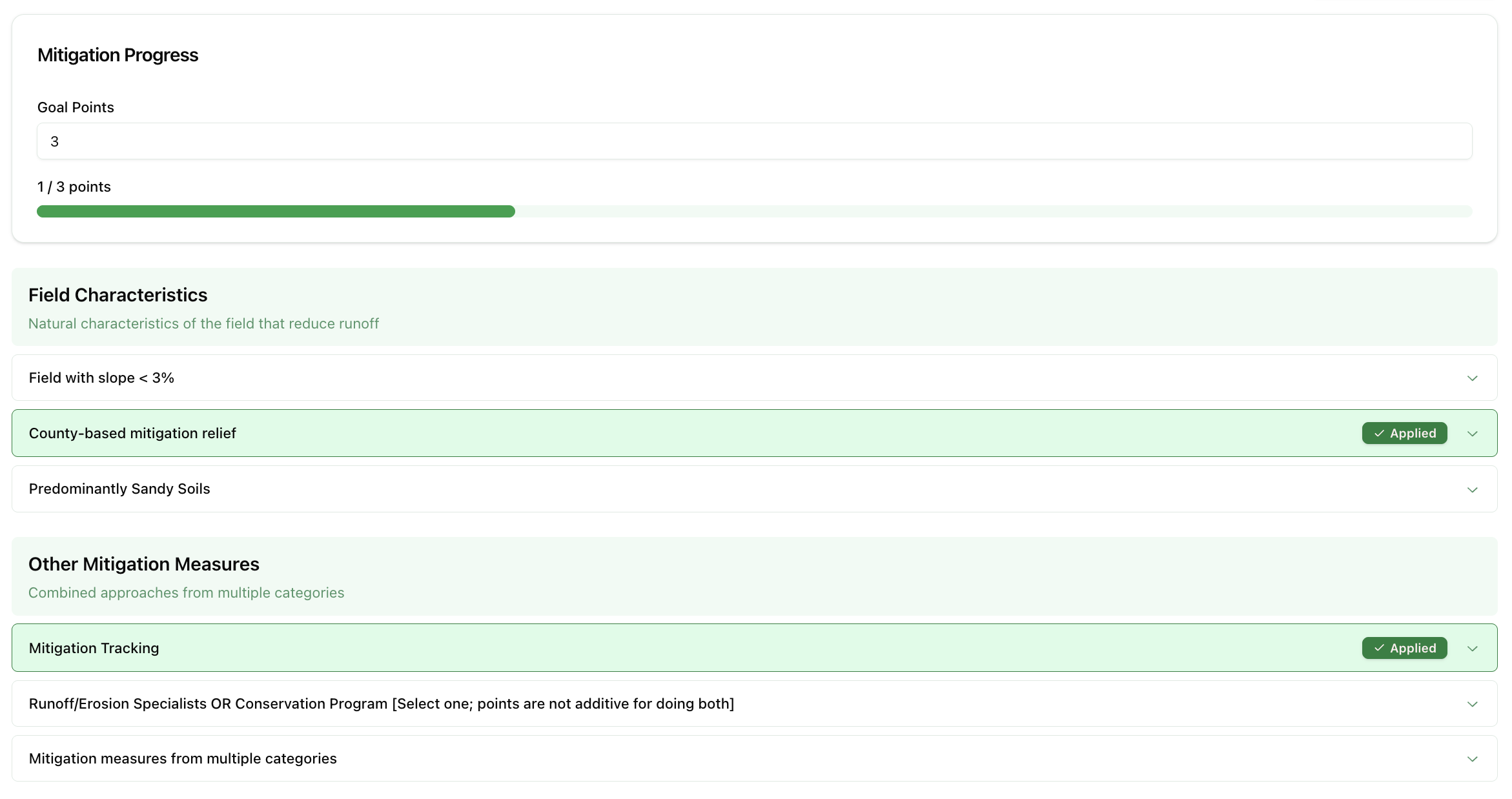 Mitigation selection interface
