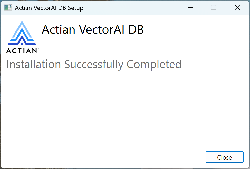 VectorAI DB installer complete screen