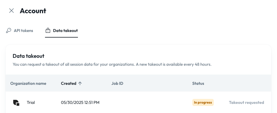 Data Takeout Page