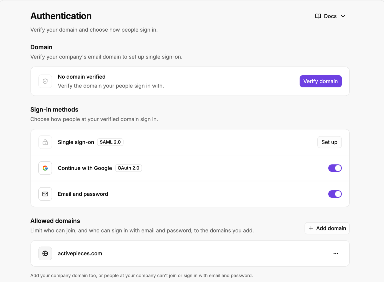 Authentication page