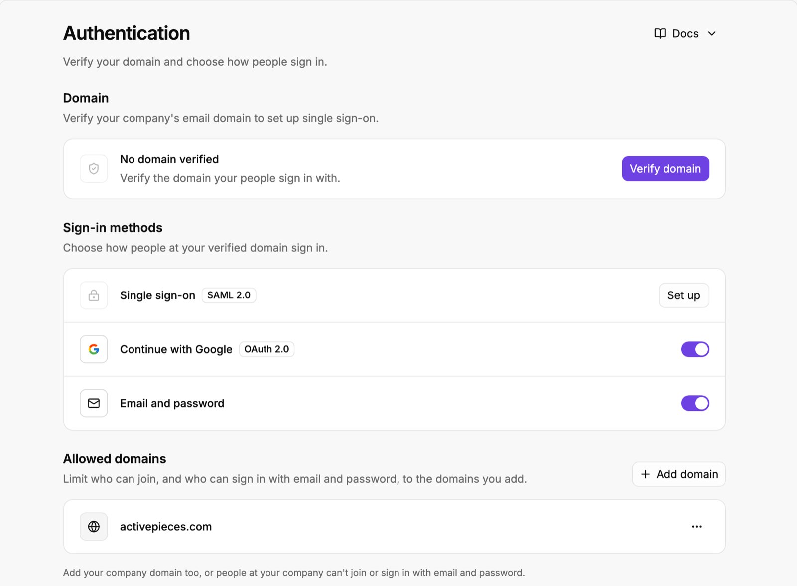 Authentication page