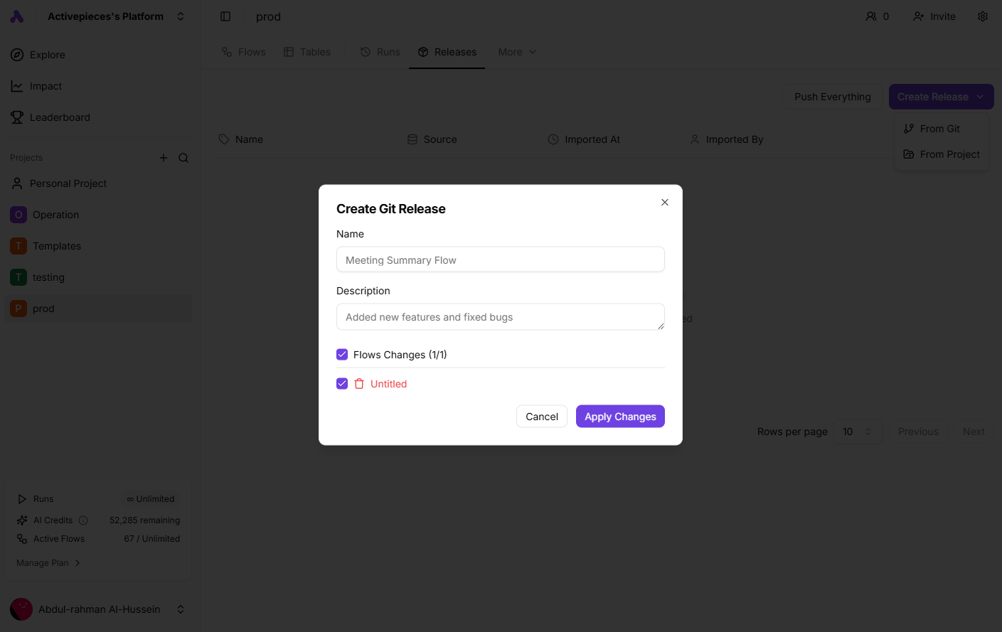 Create Release from Git