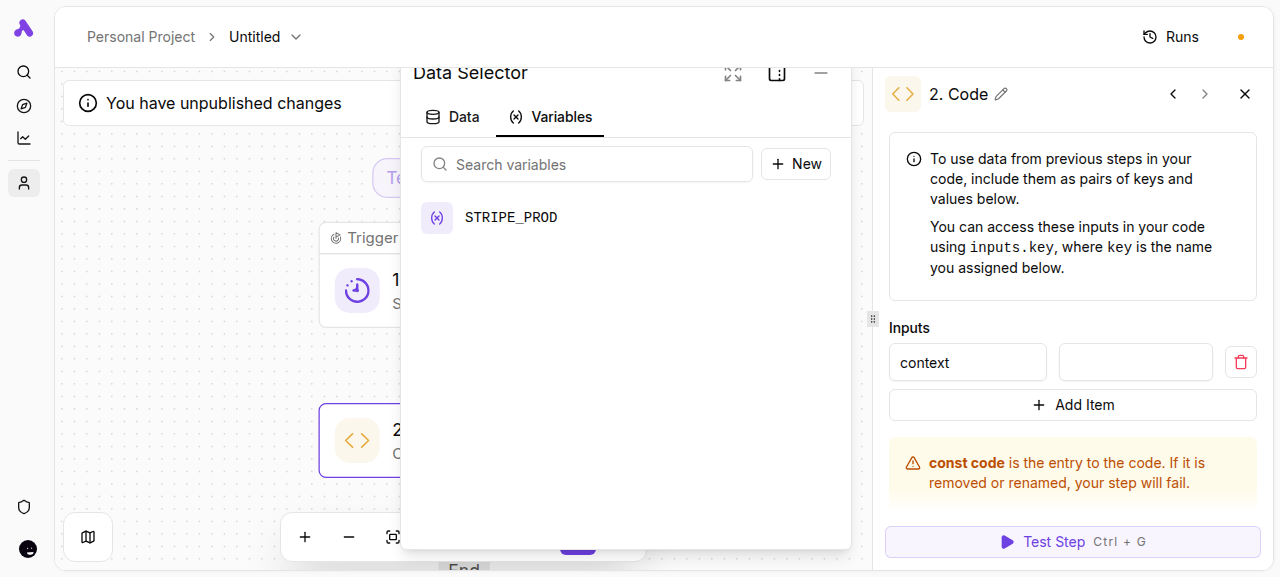 Inserting a variable from the Data Selector