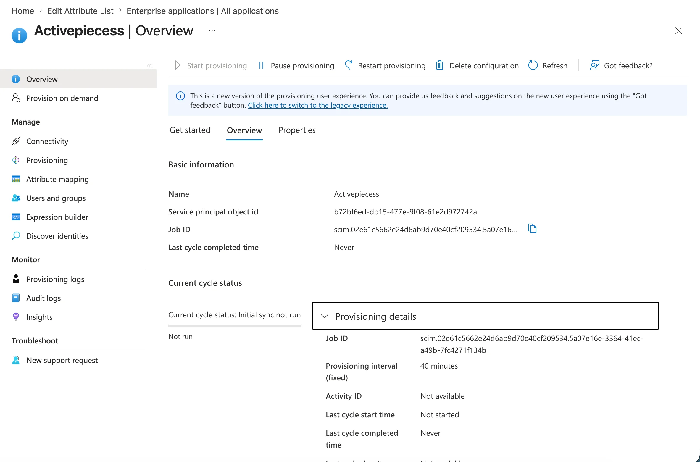 Start provisioning
