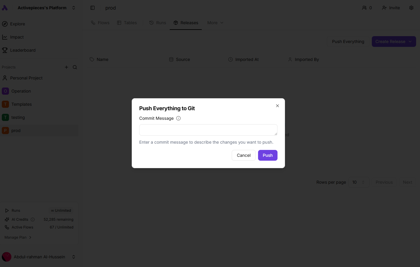 Push Everything to Git Dialog
