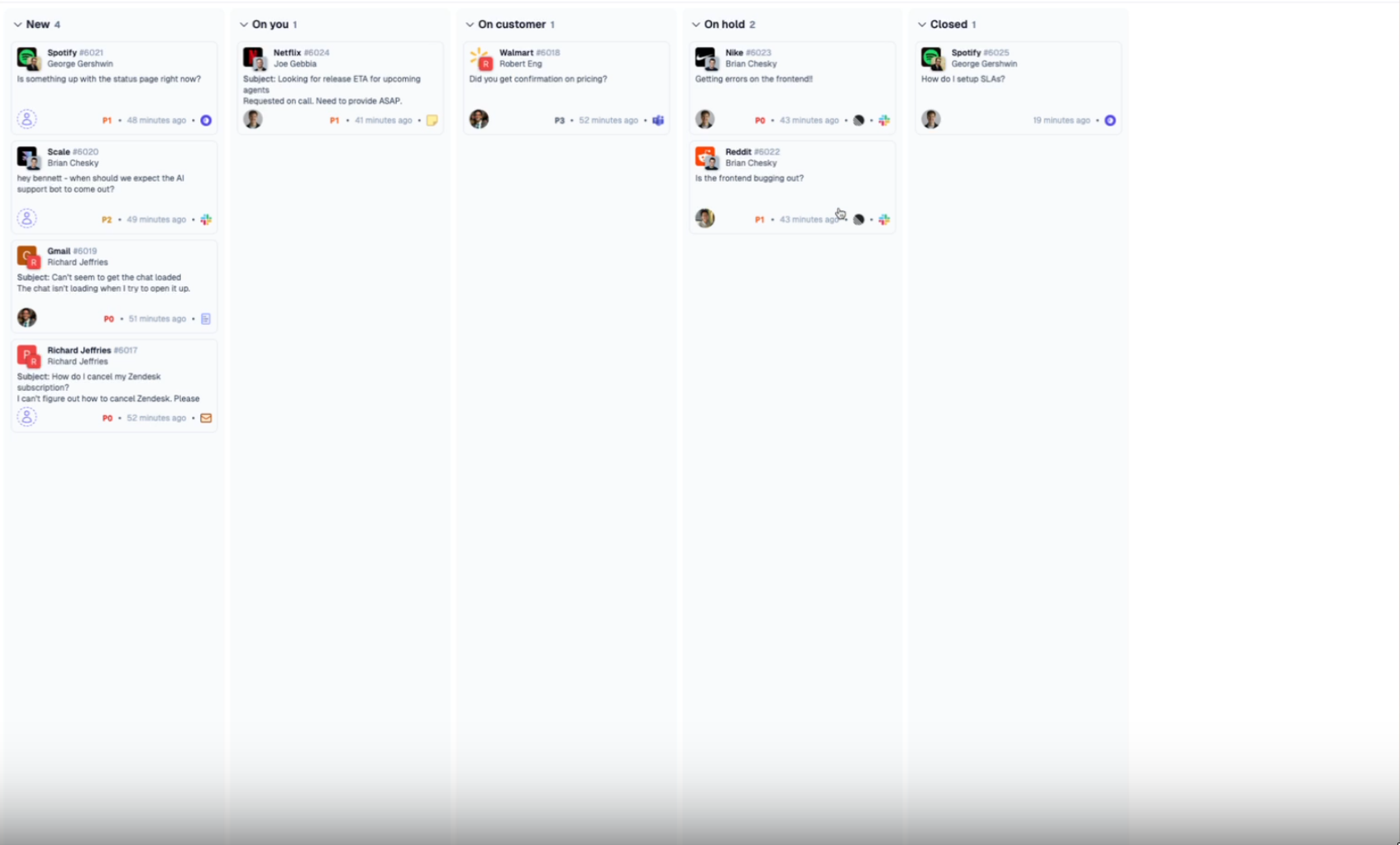 Pylon board showing different columns for ticket management