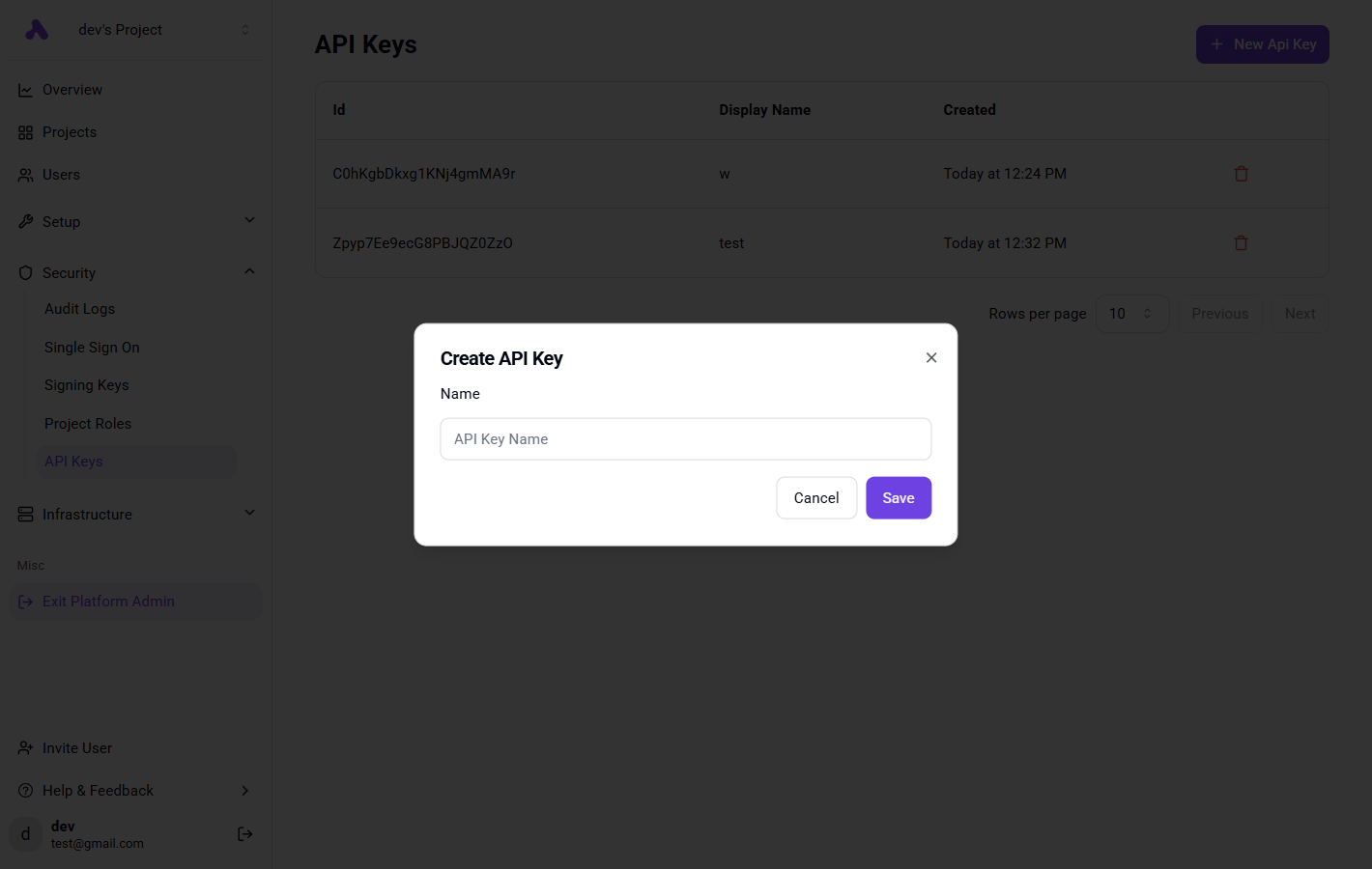 Create API Key