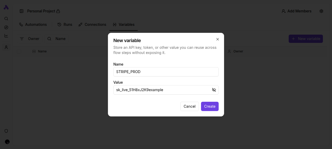 Creating a project variable