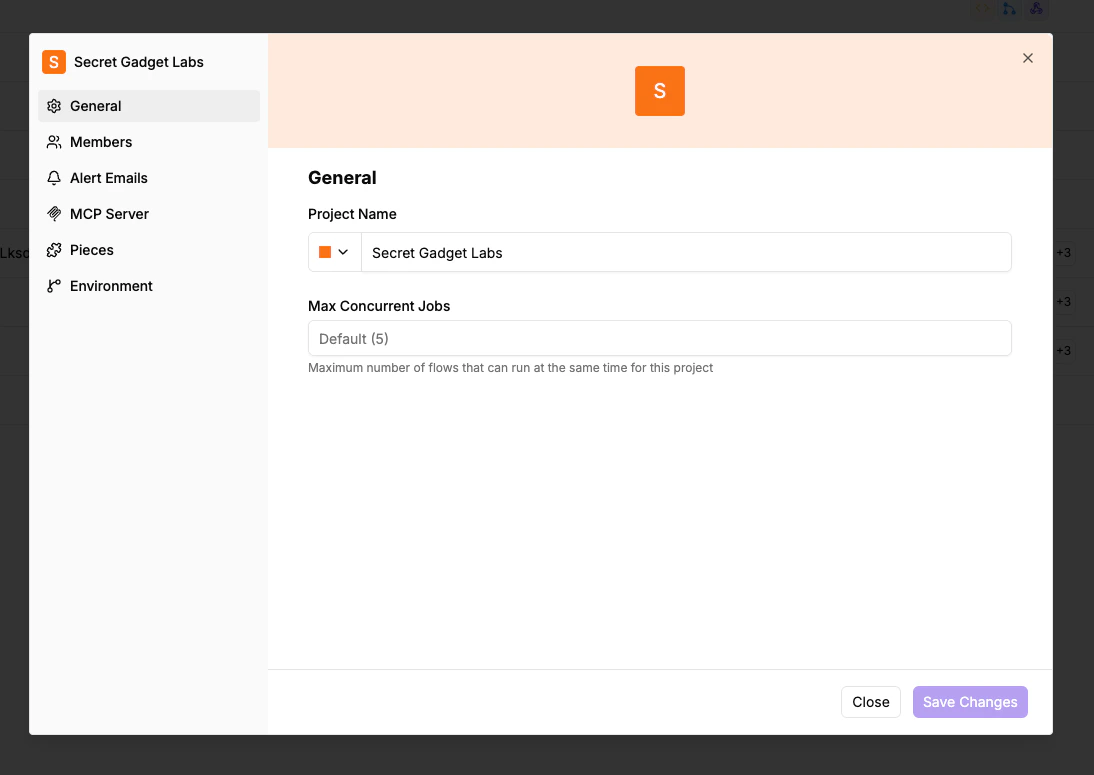 Project Settings — Max Concurrent Jobs