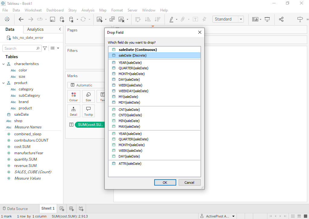 Dropping the date field into the view