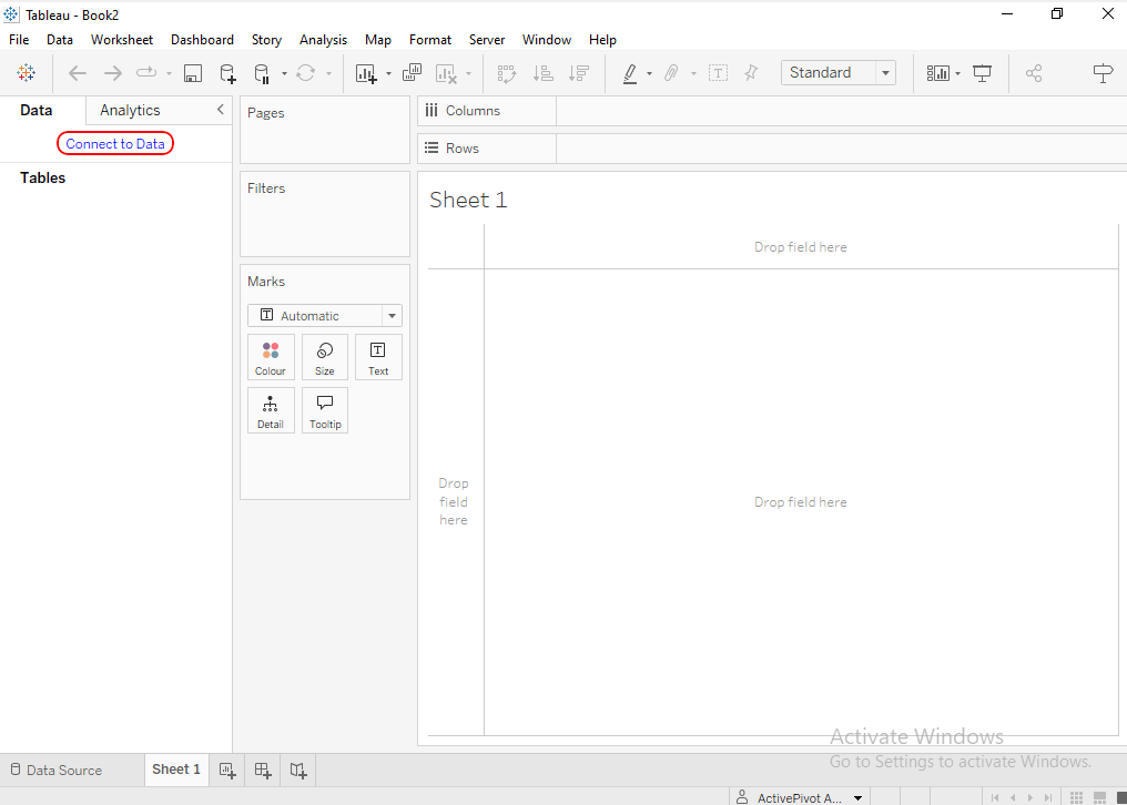 Tableau Desktop connection first step