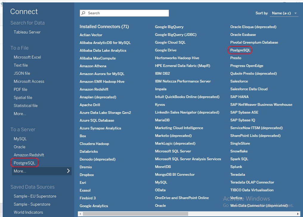 Tableau Desktop connection second step