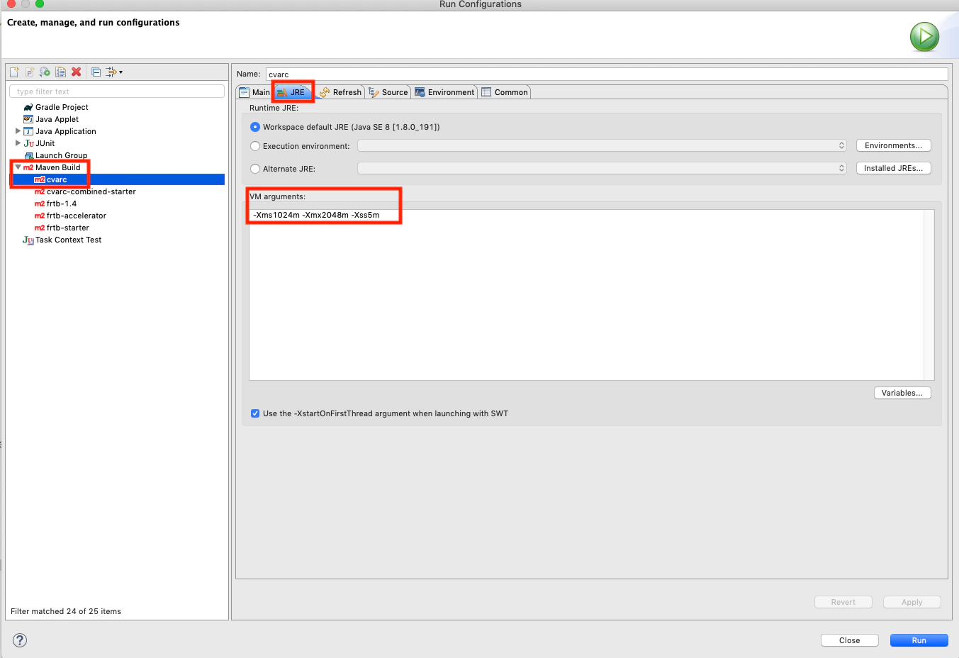 Eclipse JRE VM Args