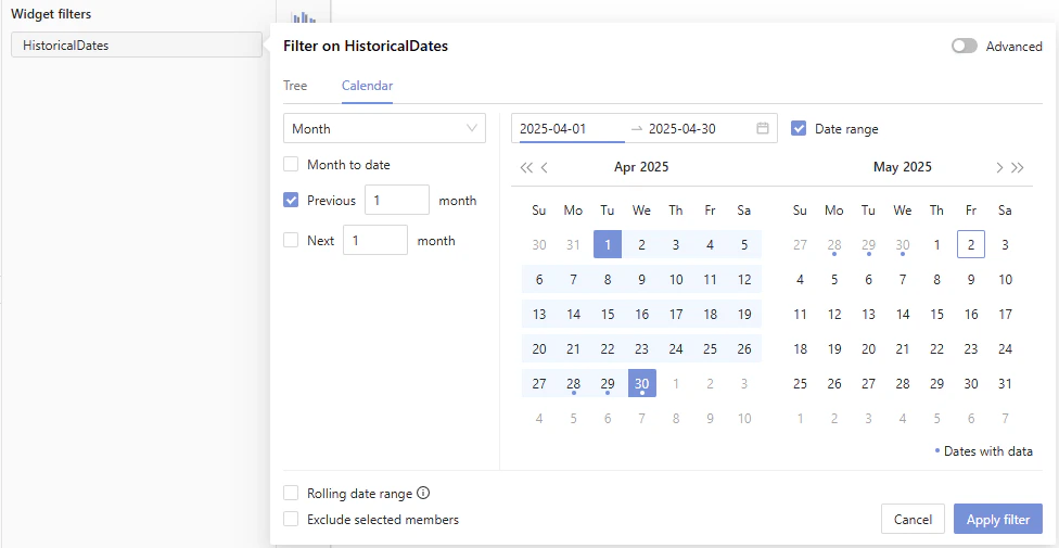Previous date
filters