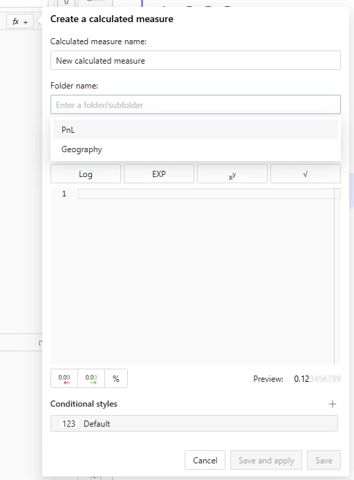 Calculated measures
folders