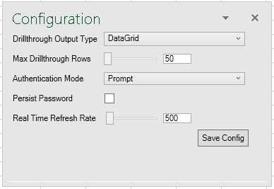 Configuration settings pop up