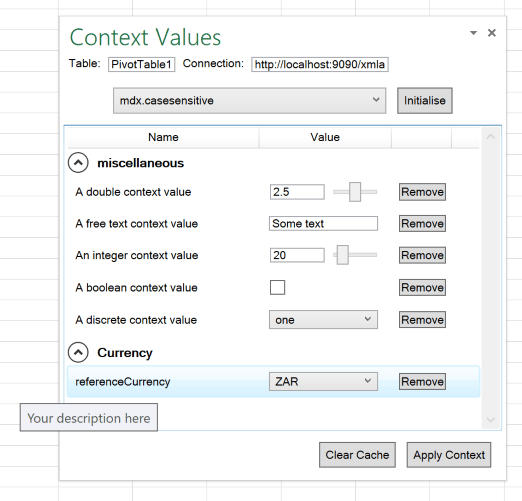 Context values configuration