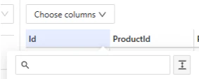 Filter options panel for Database tab tables